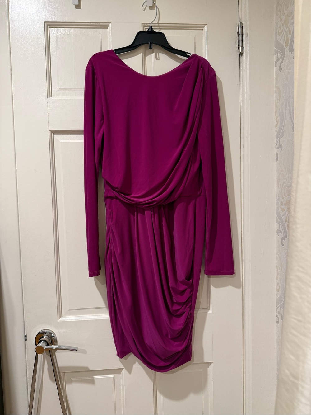 Astr the Label Gaia Draped Long-Sleeve Midi Dress in Fuchsia